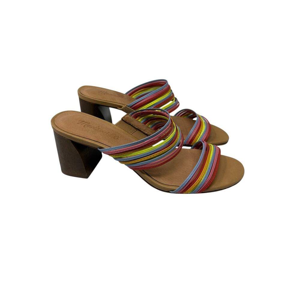 Madewell The Meg Rainbow Leather Slide Block Heel Sandals US 6.5